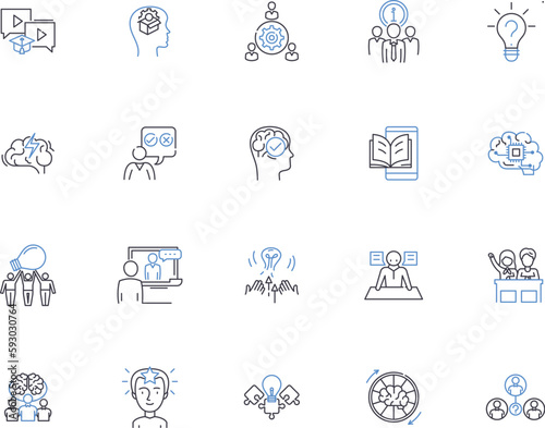 Mindset outline icons collection. Mental attitude, Outlook, Perspective, Perspective, Notion, Attitude, Viewpoint vector and illustration concept set. Approach, View, Beliefs linear signs photo