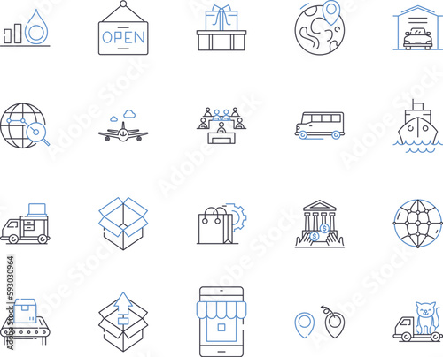 Logistic business outline icons collection. Logistics, Business, Shipping, Delivery, Cargo, Transport, Fleet vector and illustration concept set. Freight, Warehouse, Planning linear signs