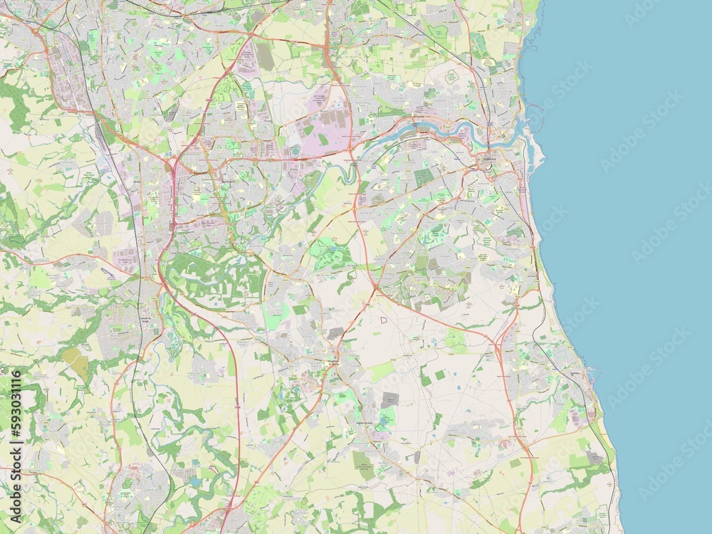 Fototapeta premium Sunderland, England - Great Britain. OSM. No legend