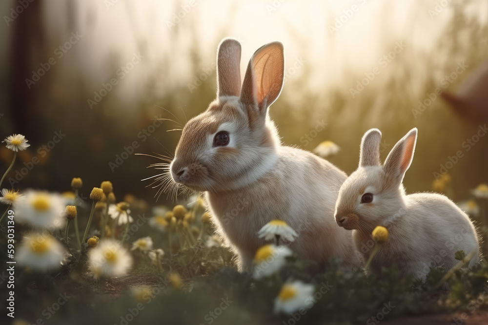 Rabbits on the grass