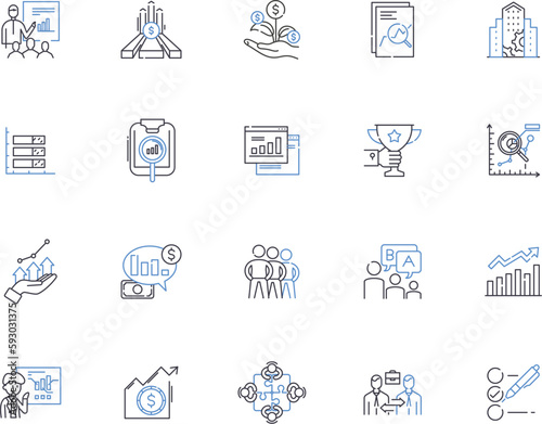 Development outline icons collection. Growth, Progress, Expansion, Advance, Elevation, Creation, Emergence vector and illustration concept set. Improvement, Evolution, Education linear signs