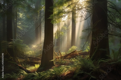 Mystical Forest Bathed in Golden Sunlight: A Serene Journey into Nature's Beauty- AI generated © Adam