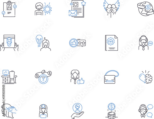 Business women outline icons collection. Businesswomen, Enterprising, Executives, Entrepreneurs, Professionals, Employers, Professionals vector and illustration concept set. Leaders, Managers