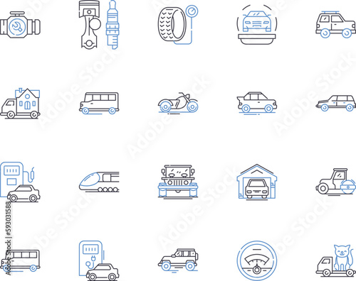 Transport and logistic outline icons collection. Logistics, Shipping, Transport, Delivery, Cargo, Freight, Haulage vector and illustration concept set. Movement, Voyage, Cross-country linear signs