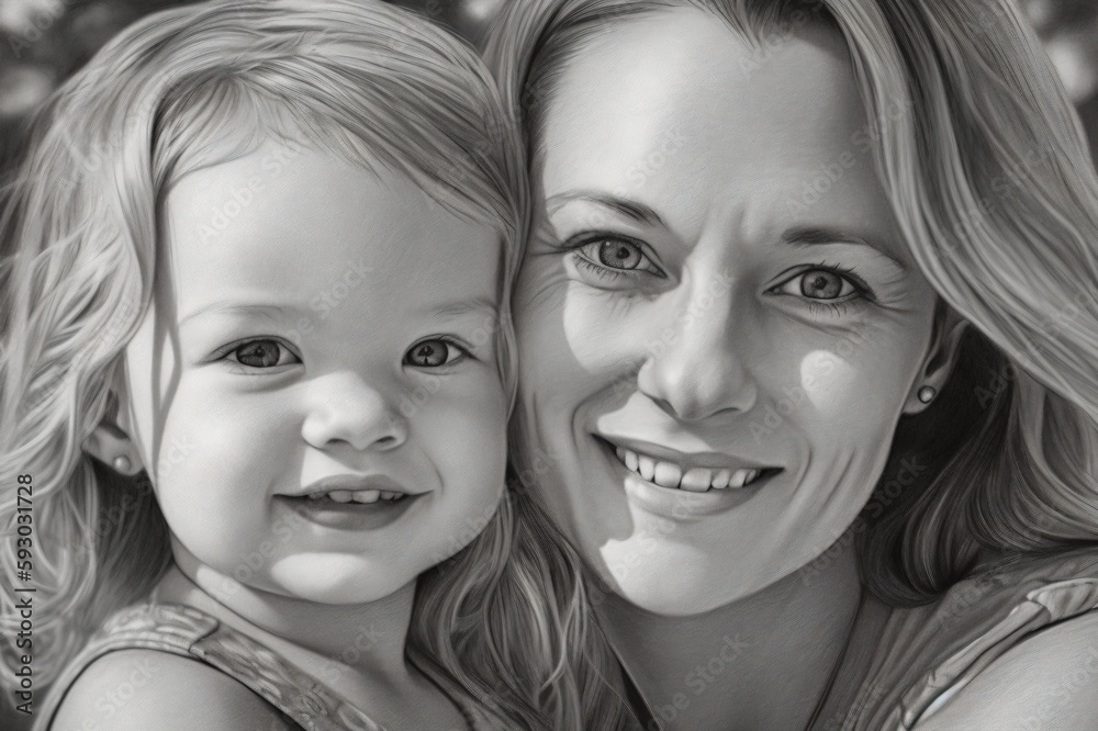 illustration of smiling mother with her little daughter created with Generative AI technology illustration of smiling mother with her little daughter created with Generative AI technology