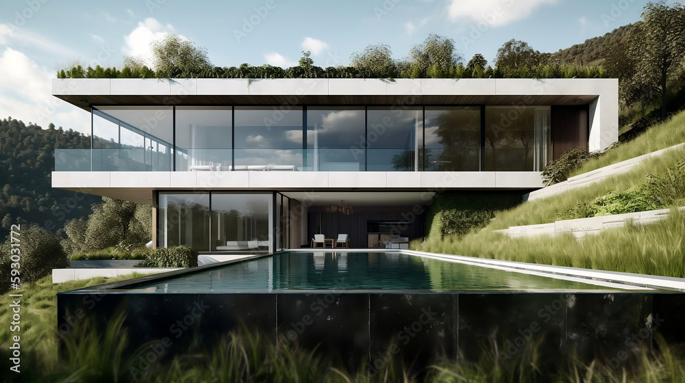 Modern minimalist house with pool