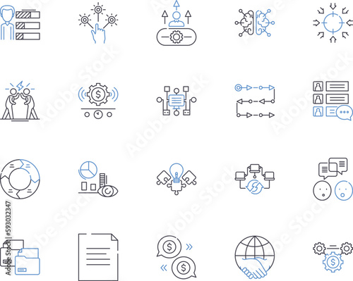 Partnership relation outline icons collection. Alliance, Cooperation, Accord, Connection, Teamwork, Association, Bond vector and illustration concept set. Synergy, Collaboration, Unison linear signs