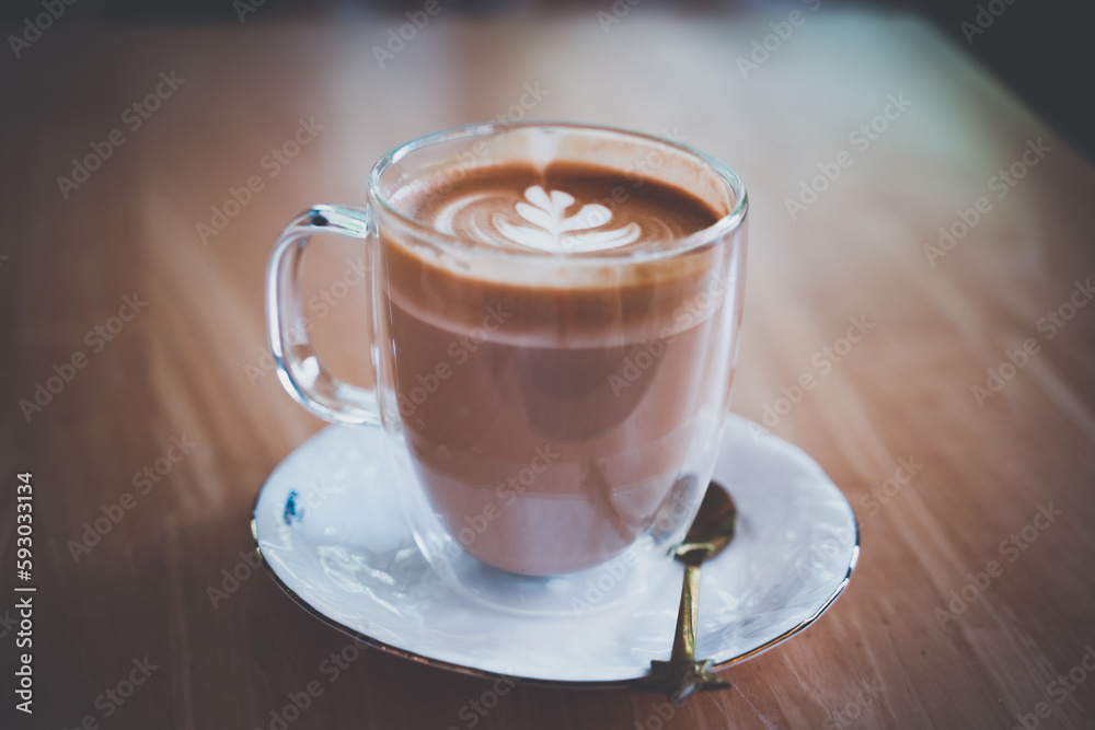 Hot coffee cup on table Late art coffee Hot coffee cup on table Late art coffee