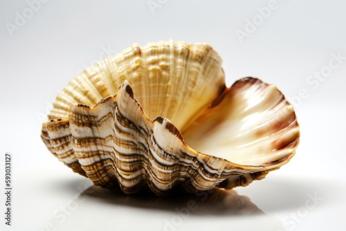 close-up of an ocean shell isolated on a white backdrop. Generative AI