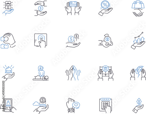 Hands outline icons collection. Grip, Grasp, Clench, Wring, Fist, Hold, Palm vector and illustration concept set. Shake, Rub, Grasping linear signs