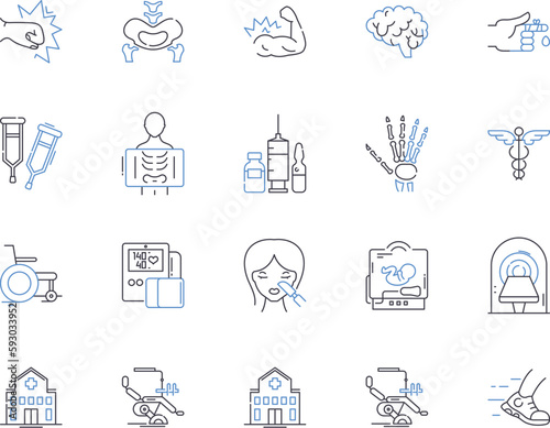 Health examination outline icons collection. Checkup, Assessment, Clinical, Diagnosis, Screening, Medical, Examination vector and illustration concept set. Tests, Laboratory, Ultrasound linear signs
