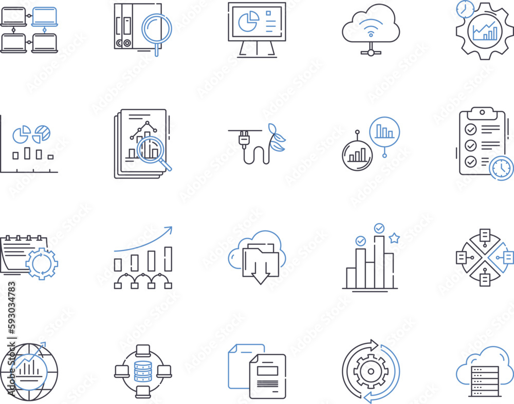 Data and computer outline icons collection. Data, Computer, Analysis, Science, Networking, Technology, Storage vector and illustration concept set. Processing, Programming, Security linear signs Data and computer outline icons collection. Data, Computer, Analysis, Science, Networking, Technology, Storage vector and illustration concept set. Processing, Programming, Security linear signs