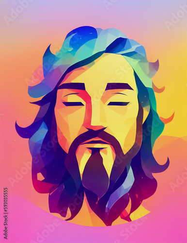 colorful jesus face, create with generative Ai