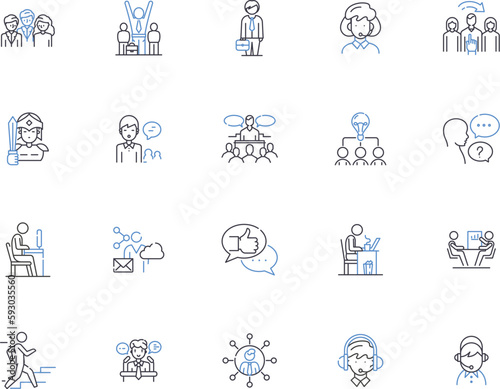 Empoyee outline icons collection. Employee, Staff, Worker, Personel, Team, Member, Associate vector and illustration concept set. Colleague, Personnel, Operator linear signs