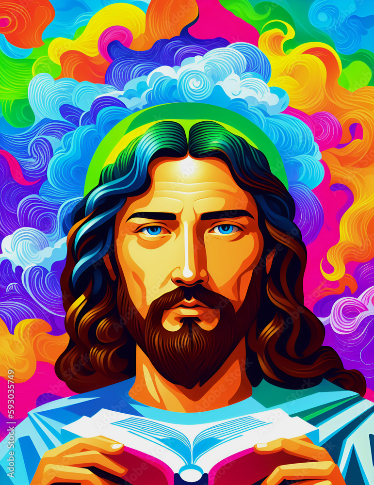 colorful jesus face, create with generative Ai colorful jesus face, create with generative Ai
