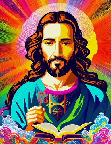 colorful jesus face  create with generative Ai