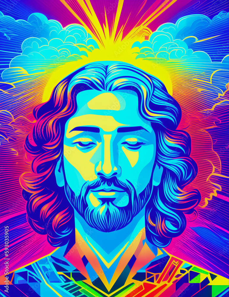 colorful jesus face, create with generative Ai