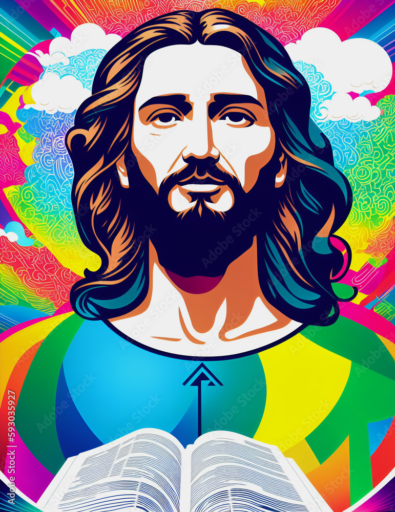 colorful jesus face, create with generative Ai colorful jesus face, create with generative Ai