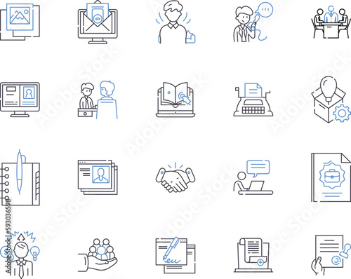 Remote team outline icons collection. Remote, Team, Digital, Workforce, Networked, Contractors, Connected vector and illustration concept set. Offsite, Telecommuting, Distributed linear signs