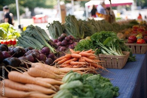 local farmer's market, featuring fresh and locally grown produce, promoting sustainable and locally sourced food options that support local farmers - Generative AI