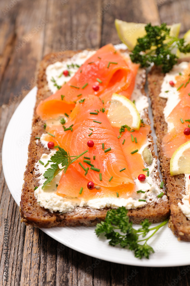 tosted bread with cream cheese and smoked salmon- canape, sandwich tosted bread with cream cheese and smoked salmon- canape, sandwich