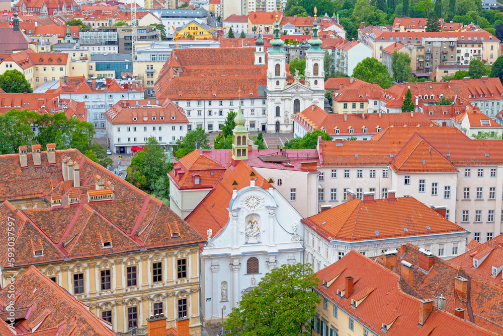 Aerial view of the Church of Trinity in Graz