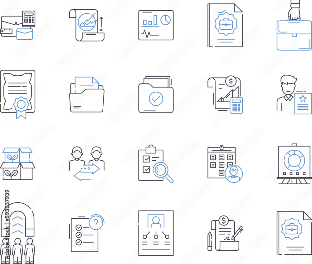 Paperwork outline icons collection. Forms, Documents, Records, Filing, Contracts, Letters, Bills vector and illustration concept set. Notices, Applications, Memoranda linear signs Paperwork outline icons collection. Forms, Documents, Records, Filing, Contracts, Letters, Bills vector and illustration concept set. Notices, Applications, Memoranda linear signs