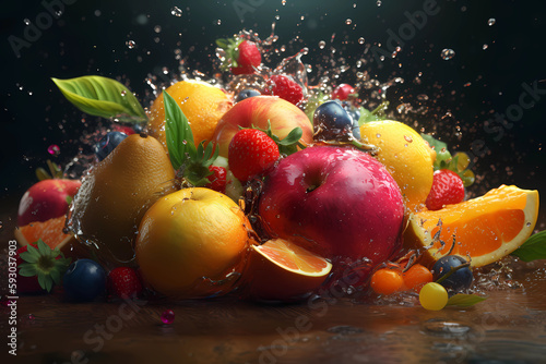 Fruit Explosion Ultra-Detailed Ultra-Realistic. Created by Generative AI