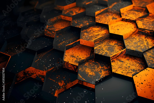 Abstract Background Hexagon Shape Orange And Black. Created by Generative AI