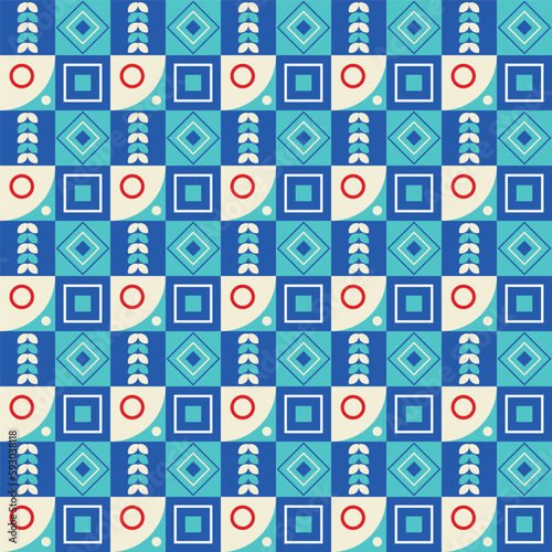 Colorful neo geometric pattern. Neo Geometric Seamless Period. Grid with color geometrical shapes. Modern abstract background vector