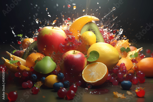 Fruit Explosion Ultra-Detailed Ultra-Realistic. Created by Generative AI