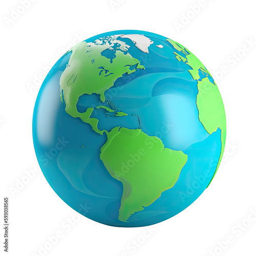 3D Icon Of Globe With Blue Oceans And Green Continents. On An Isolated Transparent Background  Png. Generative AI