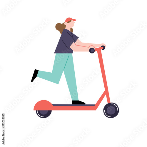 woman riding motor scooters, vector transport fun