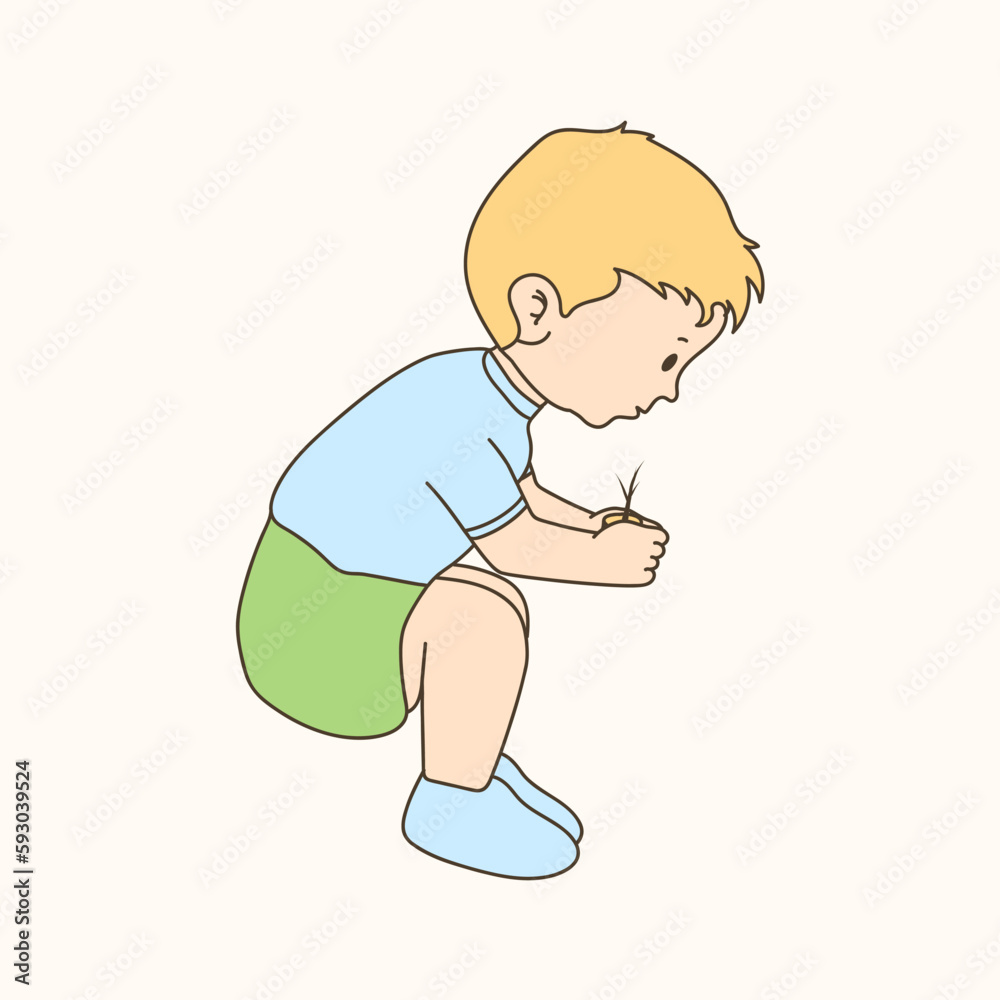 illustration of boy planting seeds, earth day celebration.