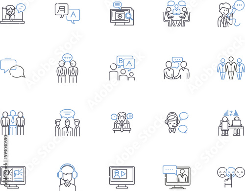 Talking people outline icons collection. Conversing, Chattering, Chatting, Discussing, Dialoguing, Interacting, Speaking vector and illustration concept set. Communicating, Gossiping, Prating linear