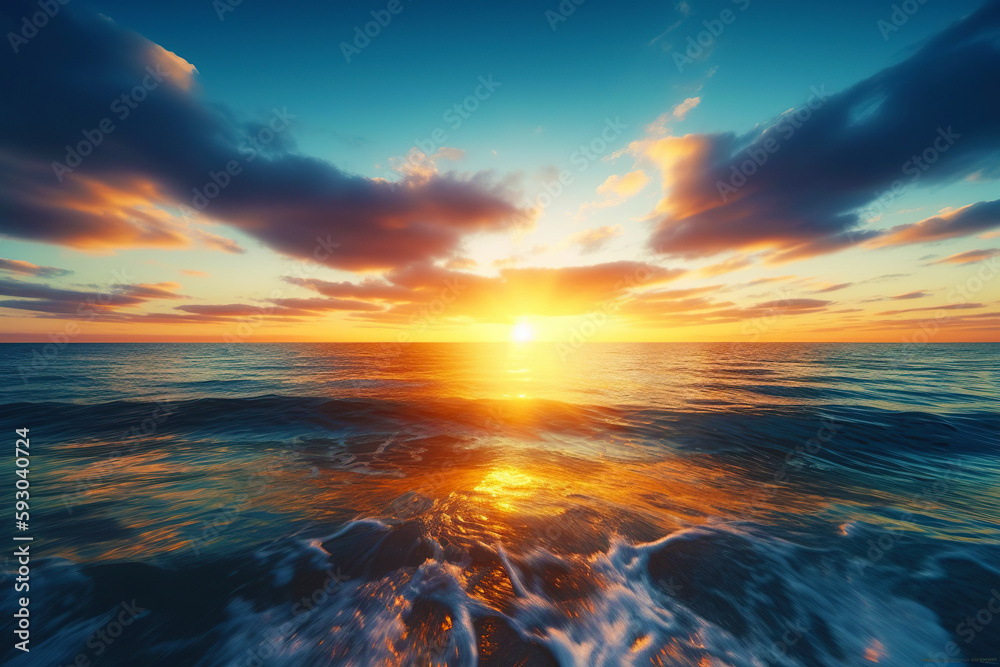 Beautiful sunrise over the sea. Generative AI.