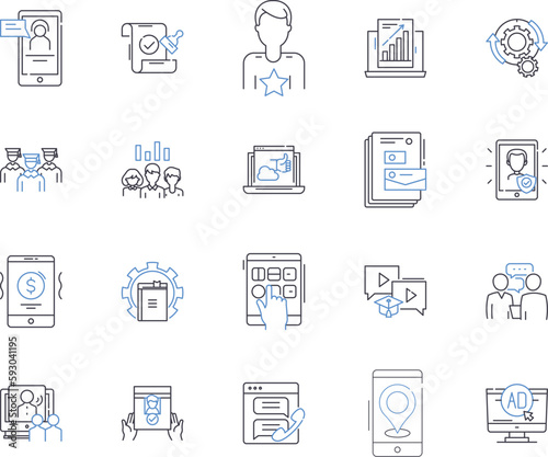 news media outline icons collection. News, Media, Journalism, Information, Broadcast, Reports, Stories vector and illustration concept set. Headlines, Publishers, Articles linear signs