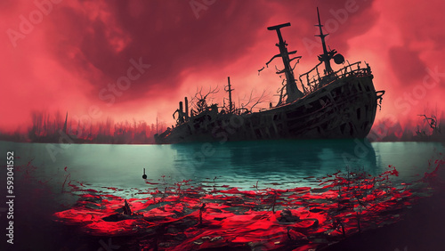 The sunken ship! "Dark Red" color backgrounds with fantasy theme