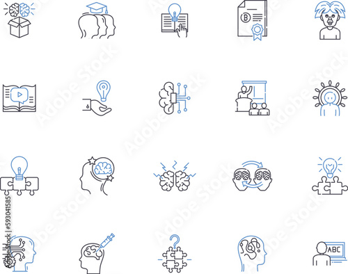 Mindset outline icons collection. Mental attitude, Outlook, Perspective, Perspective, Notion, Attitude, Viewpoint vector and illustration concept set. Approach, View, Beliefs linear signs