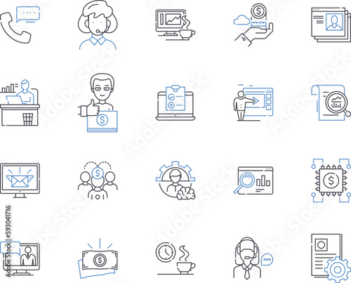 Enterprise work outline icons collection. Enterprise, Work, Management, Business, Projects, Employees, Services vector and illustration concept set. Solutions, Processes, Planning linear signs
