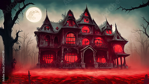 this house is haunted! "Dark Red" color backgrounds with fantasy theme © amin