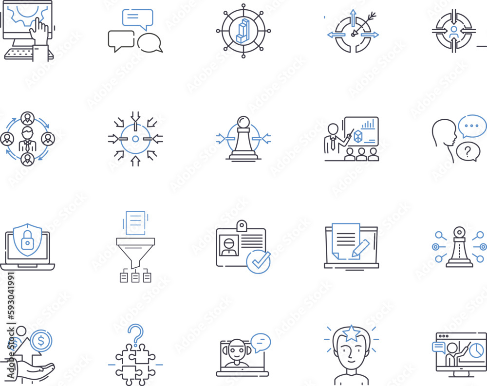 Business relationship outline icons collection. Partnership, Agreement, Networking, Collaboration, Trust, Linkage, Alliance vector and illustration concept set. Bonding, Investment, Interaction linear