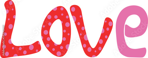 Red word Love. Vector Valentines Day lettering. 