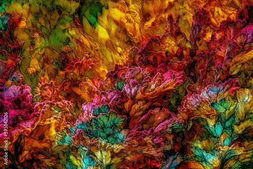 abstract features depicting flowers. Neural network AI generated