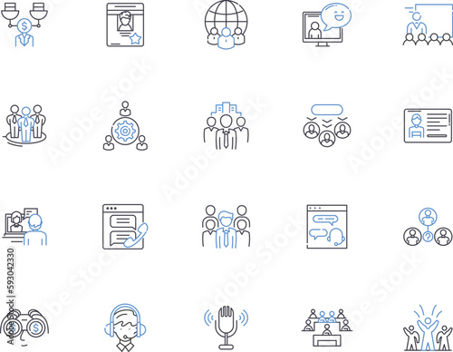 community development outline icons collection. Community, Development, Planning, Infrastructure, Social, Growth, Services vector and illustration concept set. Engagement, Inclusion, Programs linear