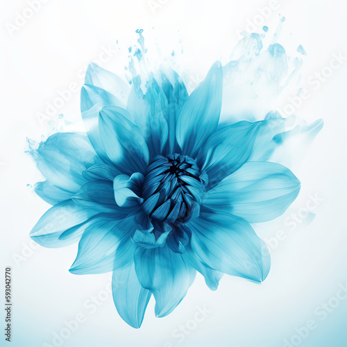 Abstract blue delicate botanical flower on white background. Greetings for women and Mother's Day. Generative AI
