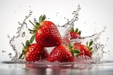Crédence de cuisine  Strawberies with water splash over white. Generative AI  © vladdeep
