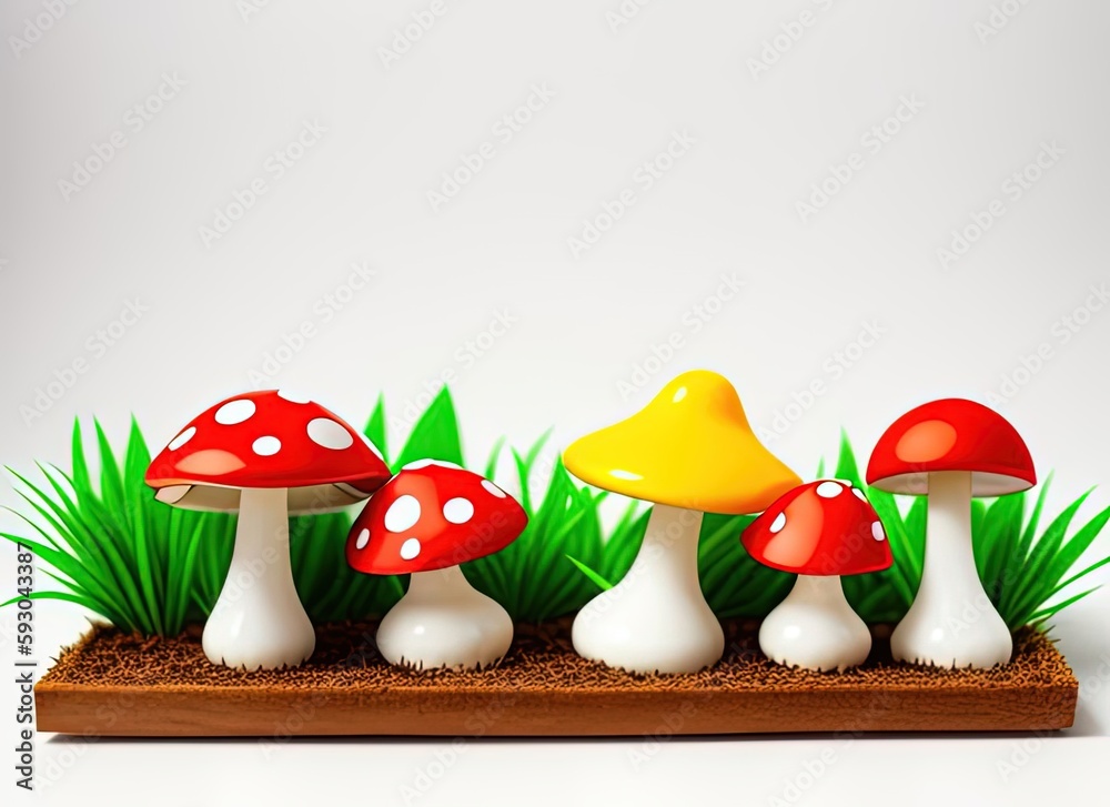 Cartoon mushrooms. Created by a stable diffusion neural network.