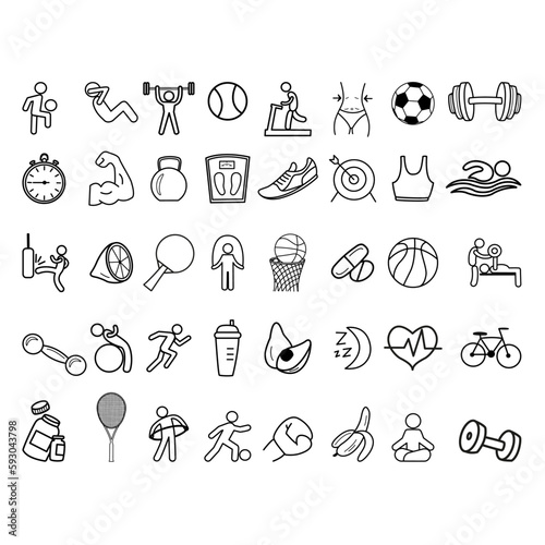 Set of 40 Sports Icons. Vector Illustration of Sports and Fitness Icons. Healthy lifestyle