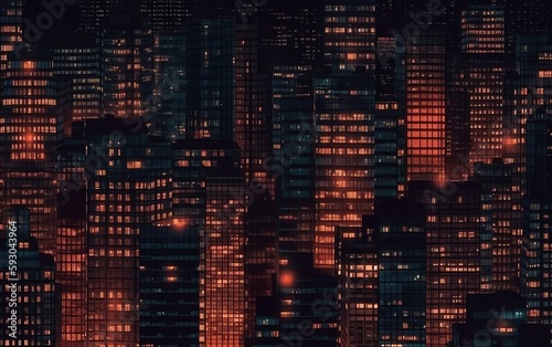 Pattern with city skyline at night. Generative AI technology.